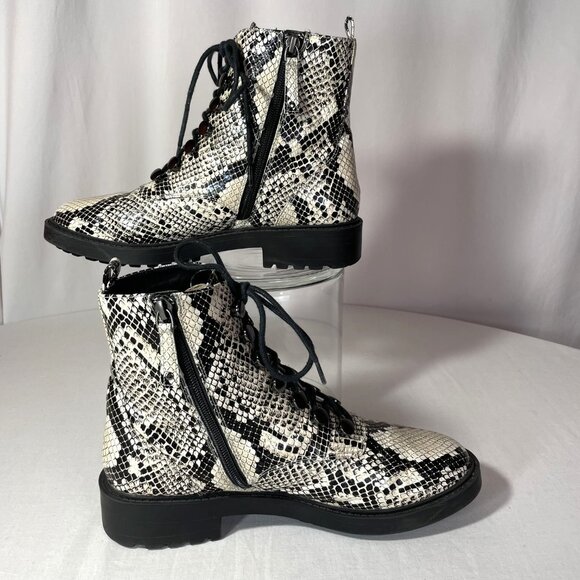 Paolo Trinity Boots Snakeskin Print Moto Combat Lace Up Zipper Size 8 - Picture 2 of 11
